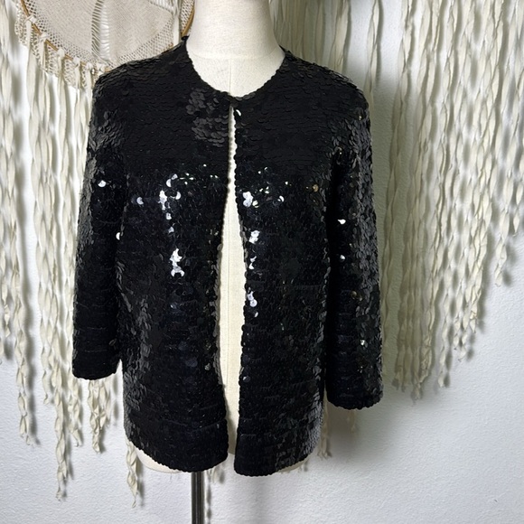 Vintage Black Sequin Quarter Sleeve Knit Jacket by Jo-Ro Imports Maimi Small - Picture 11 of 15